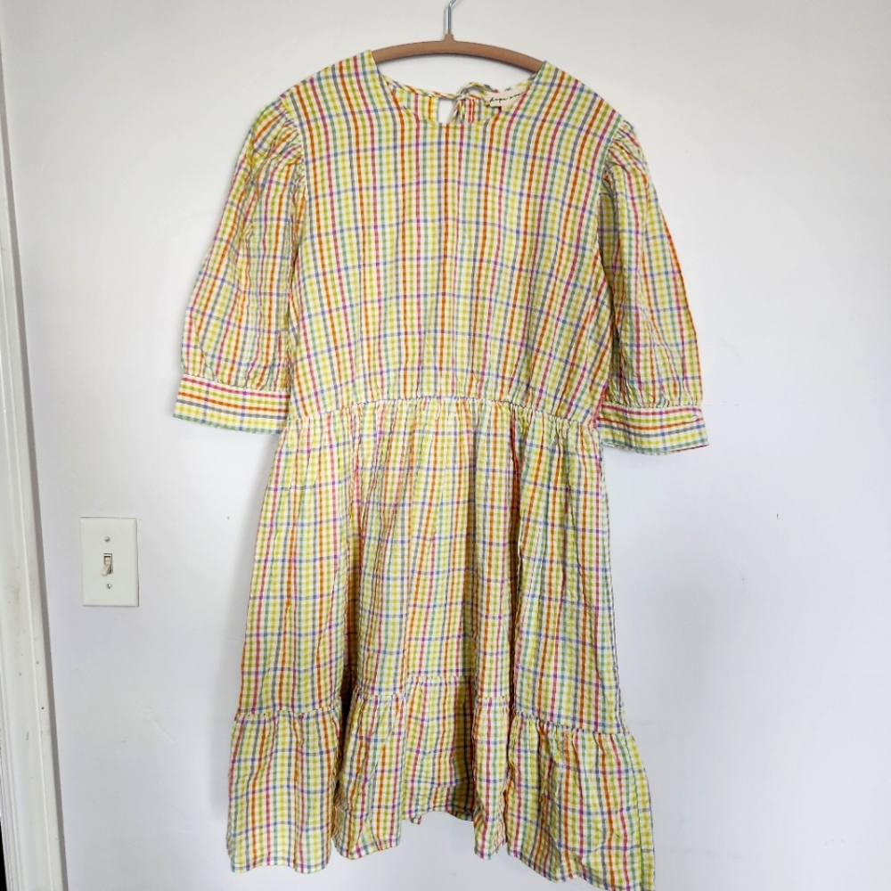 NWT Yellow and Green Pleated Sundress with Puff Sleeves ♡Size L♡